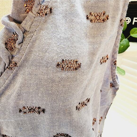 WAVERLY GREY METALLIC ACCENT PRINTED RUFFLE NECK SIZE LARGE - Picture 4 of 7